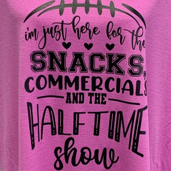 Hand Printed Upcycled Women Large Superbowl Snacks Commercials Halftime Show Tee - Picture 2 of 5